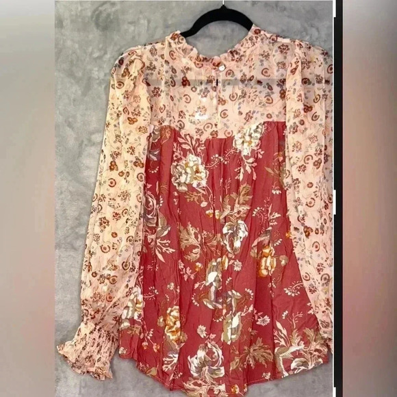 Shop the Mint Making Moves Mauve Pink Floral Print Chiffon Blouse Sz M - Picture 9 of 16